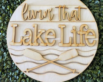 Living the Lake life DIY wood sign - Lake House welcome to unfinished cut out door hanger wall decor craft supply sign kit blanks wreath