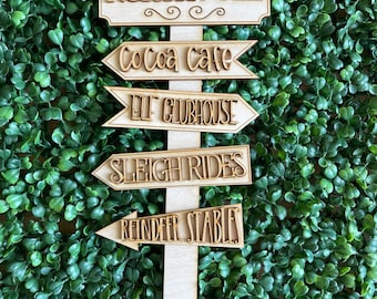 Christmas North Pole Street DIY wood sign - unfinished cut out door hanger wall decor craft supply sign kit blanks wreath