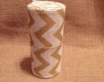 Off white Burlap with chevron Ribbon  5.5"x 8ft