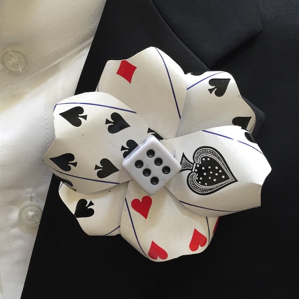 Poker Card Boutonniere - Weddings, Prom, Casino Night, Game night, special event, tie pin, lapel pin, dice