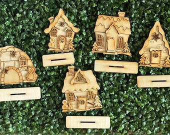 DIY Birch Ply Wood Winter House Set – Winter Mini House Craft Kit (Unfinished)