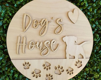 DIY wood sign - Dog Welcome dog house unfinished cut out door hanger wall decor craft supply sign kit blanks round wreath sign