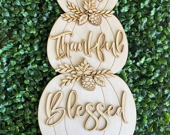 Fall DIY wood sign - Grateful Thankful Blessed Stacked Pumpkins unfinished cut out home decor craft supply sign kit blank table top standing