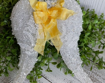 Angel wings Christmas ornament - yellow remembrance memorial in loving memory sympathy gift