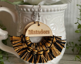 Matadors earrings - dangle statement fringe wood handmade jewelry black gold