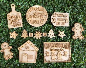 Christmas DIY wood sign - Gingerbread tiered tray Bakery Winter Kitchen unfinished cut out decor craft supply kit blanks wreath