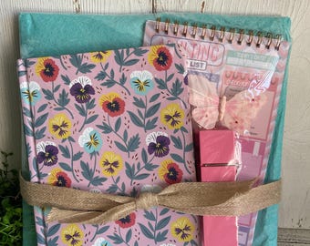 Floral Gift Set - memo board, notebook, Adulting to do list, wooden clip - Dorm decor college going away care package back to school