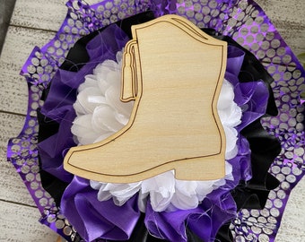 DIY wood cutouts - drill team Boot dancer high school homecoming mum senior spring show football game dance Kick line decor