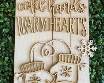 DIY wood sign - Winter Cold Hands Warm Heart hanger wall decor craft supply sign kit blanks wreath sign