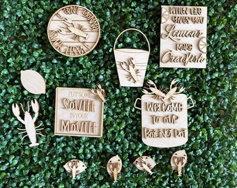 Crawfish DIY wood tiered tray kit - unfinished cut out shelf sitter decor craft supply sign kit blanks sign lemons