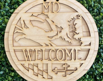 Maryland Crab DIY wood sign - Welcome Shack Saltwater unfinished cut out door hanger wall decor craft supply sign kit blanks round wreath