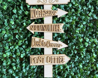 Christmas North Pole Street DIY wood sign - unfinished cut out door hanger wall decor craft supply sign kit blanks wreath