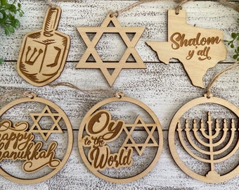 Hanukkah ornaments - decor party favor gift tree celebration Festival of Lights menorah Star of David Dreidel Challah sufganiyot donut