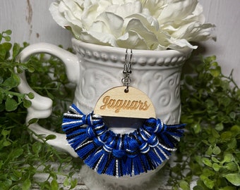 Jaguars earrings - dangle statement fringe wood High School Pop Warner Flag Sports handmade jewelry team spirit