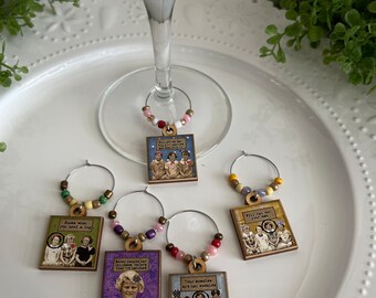 Wine glass charms Set of 5 - Friendship Party favor hostess gift place settings event decor sassy diva funny girlfriend hostess housewarming