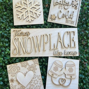 Winter DIY wood tiered tray set- Snowplace like home unfinished cut out home decor craft supply sign kit blanks