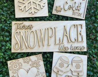 Winter DIY wood tiered tray set- Snowplace like home unfinished cut out home decor craft supply sign kit blanks