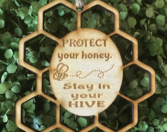 Bee theme Stay home Tag/Ornament/Car Charm - #stayhome save lives
