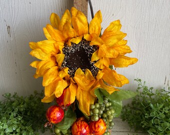Fall sunflower Floral decor - wooden scoop wall table top home décor centerpiece shelf sitter desk vignette