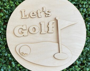 Golf DIY wood sign - Let's Golf unfinished cut out door hanger wall decor craft supply sign kit blank round wreath sign