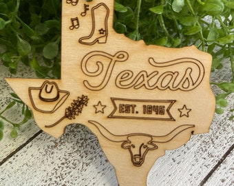 Texas Tag Ornament - Founded Est 1845 City hometown TX souvenir keepsake memory state 2023 wood laser welcome gift home