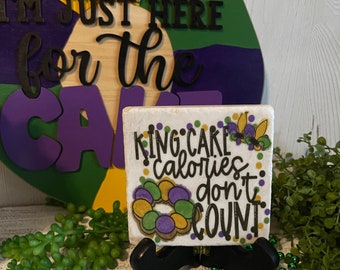 Mardi Gras coaster - New Orleans Louisiana NOLA home decor table top shelf sitter King Cake
