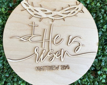 He is Risen DIY wood sign -  unfinished cut out door hanger wall decor craft supply sign kit blanks round wreath sign Easter