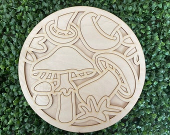 Mushroom DIY wood sign - door hanger wall decor round wreath sign unfinished