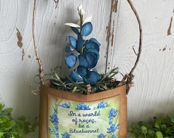 Texas Bluebonnet Faux Flower Hanger - home decor accent tiered tray wall hanger Lone Star state wildflower lightweight