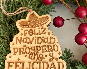 Christmas Ornament - Feliz Navidad Hispanic humor funny white elephant sombrero new year made in USA