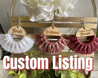 Custom Bridal Fringe Earrings - White dangle statement wood favor gift hoop boho tassel wedding party team bachelorette