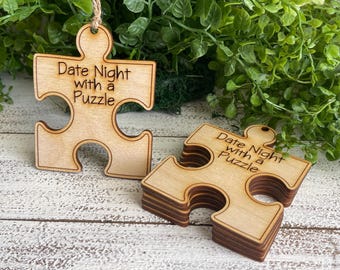 Date Night with a puzzle Tag - perfect for DIY gift giving, gift wrapping, presents, mystery, surprise gift topper, bow