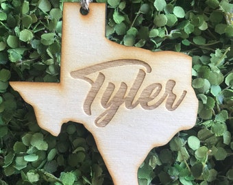 Tyler Texas Tag Ornament - City hometown TX souvenir keepsake memory state 2020 wood laser engraved skyline welcome gift home
