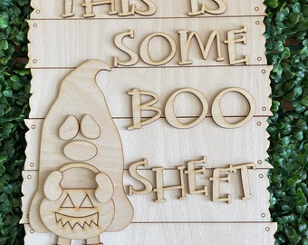 DIY Halloween wood sign - This is some Boo Sheet Whimsy colorful October candy trick or treat bat