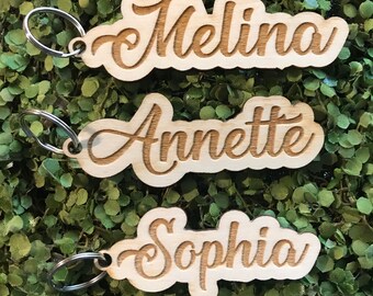 Personalized Wood Keychain - Name school bag sports purse identification gift present favor wedding party