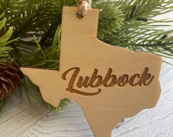 Lubbock Texas Tag Ornament - City hometown TX souvenir keepsake memory state 2020 wood laser engraved skyline welcome gift home