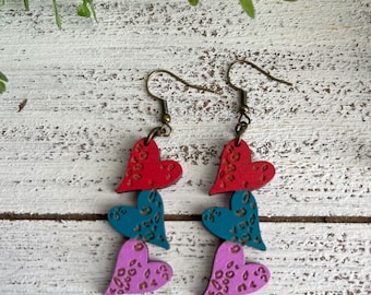 Valentine Earrings - heart dangle statement wood favor gift hoop boho love kisses Xoxo sexy arrow Cupid