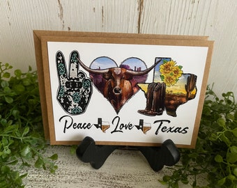 Texas Greeting Card - Blank note card Lone Star State Texan TX Peace love