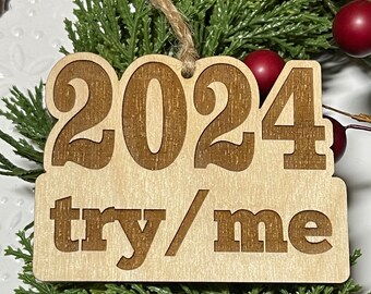 2024 Ornament tag Car Charm -  Try Me year keepsake reminder humor funny remembrance mantra resolution affirmation