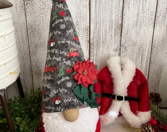 Christmas Gnome - decor tiered tray centerpiece vignette table shelf sitter red truck housewarming jingle bells