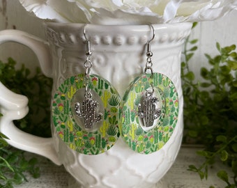 Cactus Earrings - dangle statement unique cacti succulent southwest green
