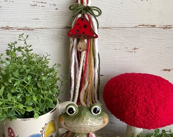Mushroom Tassel - home decor accent tiered tray woodland fairy cottage core garden red yellow green