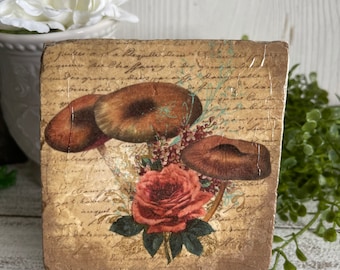 Mushroom coaster or decor -  tiered tray filler centerpiece gift present favor nature fungi woodland garden