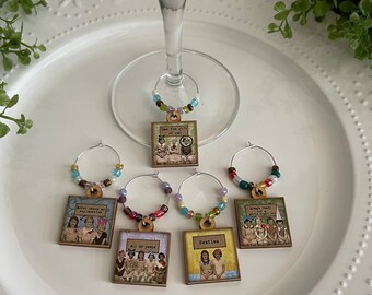 Wine glass charms Set of 5 - Friendship Party favor hostess gift place settings event decor sassy diva funny girlfriend hostess housewarming