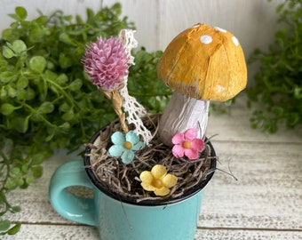 Mini mug  - mushroom woodland home decor tiered tray coffee ceramic cream ivory lace neutral yellow lavender