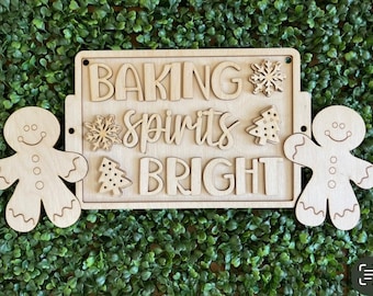 Christmas DIY wood sign - Baking Spirits Brights unfinished cut out door hanger wall decor craft supply sign kit blanks round wreath sign