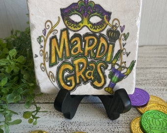 Mardi Gras coaster - New Orleans Louisiana NOLA home decor table top shelf sitter King Cake