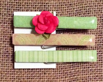 Set of 3 clothespins - Altered Embellished Wedding Favor Party