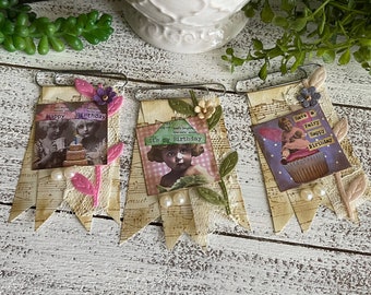 Handmade paper clips - Happy Birthday Motivational planners junk journals ephemera vintage notebook bookmark altered embellishment scrapbook