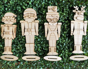 Christmas DIY wood set - Nutcracker Standing Santa unfinished cut out hanger decor craft supply sign kit blanks wreath sign